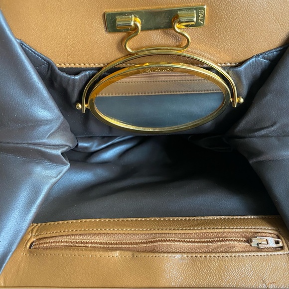 Lou Taylor | Vintage Shoulder Bag w/ Mirror Camel Made In Italy - Picture 14 of 16
